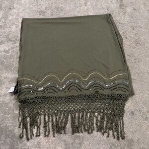 Designer Sue Wong 8 Evening Scarf Shawl Runner Green Gold Silver Hand Beaded